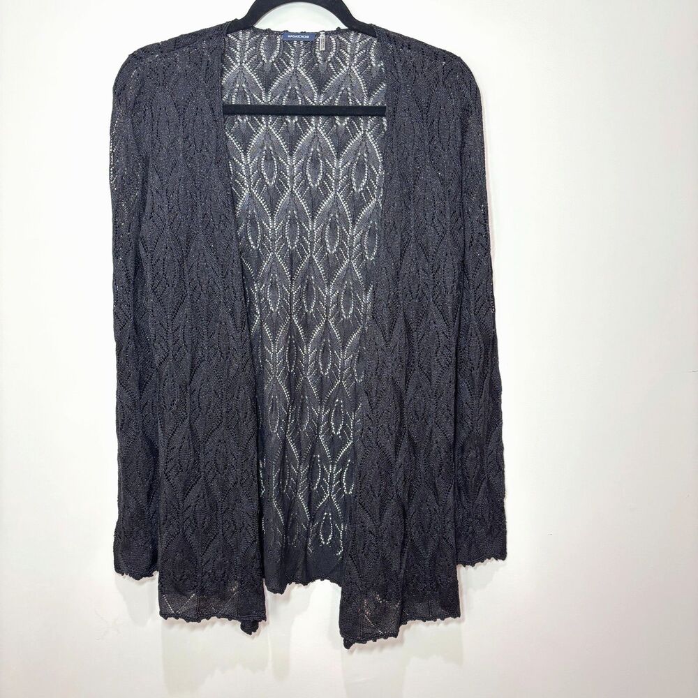 Magaschoni Black Open Cardigan Women S Open Knit Lightweight Dainty Witchy